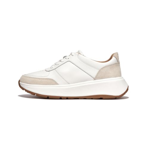 FITFLOP WOMEN&#39;S F-MODE LEATHER/SUEDE FLATFORM ATHLETIC SHOE URBAN WHITE, Size: 7(US)
