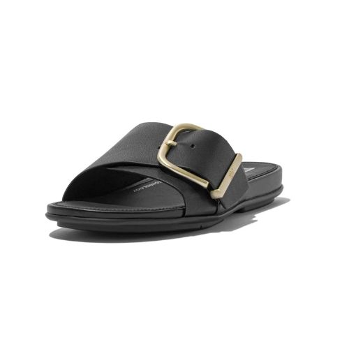 FITFLOP WOMEN&#39;S GRACIE MAXI BUCKLE LEATHER SLIPPERS, Size: 6(US)