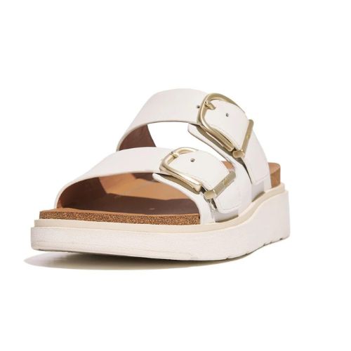 FITFLOP WOMEN&#39;S IQUSHION ADJUSTABLE BUCKLE LEATHER SLIPPERS WHITE, Size: 6(US)