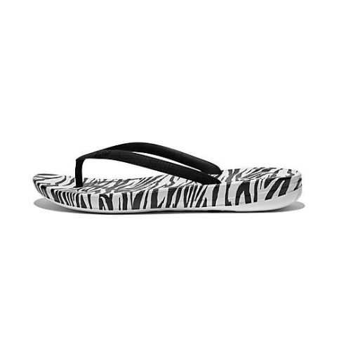 FITFLOP WOMEN&#39;S IQUSHION SLIPPERS ZEBRA-PRINT ERGONOMIC, Size: 6(US)