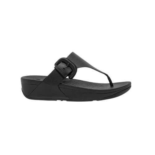 FITFLOP WOMEN&#39;S LULU COVERED BUCKLE RAW EDGE  LEATHER TOE THONGS SLIPPERS, Size: 6(US)