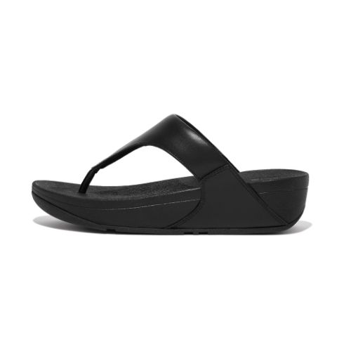 FITFLOP WOMEN&#39;S LULU LEATHER TOEPOST SLIPPERS BLK, Size: 6(US)