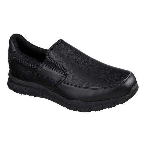 SKECHERS MEN&#39;S WORK RELAXED FIT SLIP ON NAMPA BLK DRESS SHOES, Size: 9.5(US)