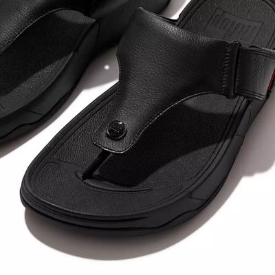 FITFLOP MEN'S TRAKK II LEATHER FLIP-FLOPS SLIPPER ALL BLACK