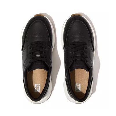 FITFLOP WOMEN'S F-MODE LEATHER/SUEDE FLATFORM ATHLETIC SHOE BLACK
