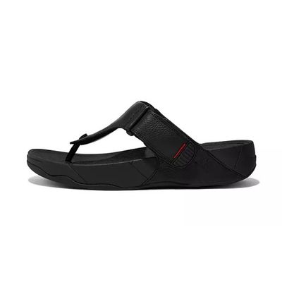 FITFLOP MEN&#39;S TRAKK II LEATHER FLIP-FLOPS SLIPPER ALL BLACK