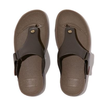 FITFLOP MEN'S TRAKK II LEATHER FLIP-FLOPS SLIPPER CHOCOLATE BROWN
