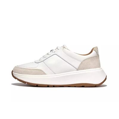 FITFLOP WOMEN'S F-MODE LEATHER/SUEDE FLATFORM ATHLETIC SHOE URBAN WHITE