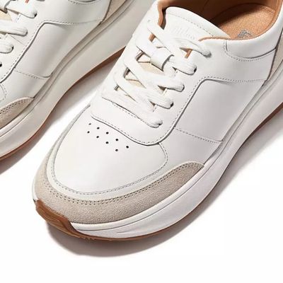 FITFLOP WOMEN'S F-MODE LEATHER/SUEDE FLATFORM ATHLETIC SHOE URBAN WHITE