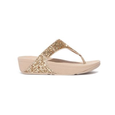 FITFLOP WOMEN&#39;S LULU GLITTER TOE-THONGS PLATINO SLIPPERS