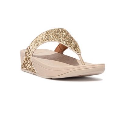 FITFLOP WOMEN'S LULU GLITTER TOE-THONGS PLATINO SLIPPERS