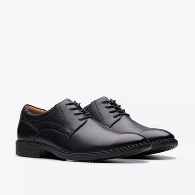 CLARKS MEN'S ELDREDGE PLAIN DRESS SHOE - BLACK LEATHER