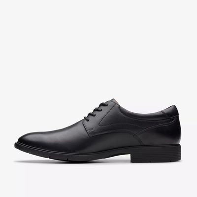 CLARKS MEN'S ELDREDGE PLAIN DRESS SHOE - BLACK LEATHER