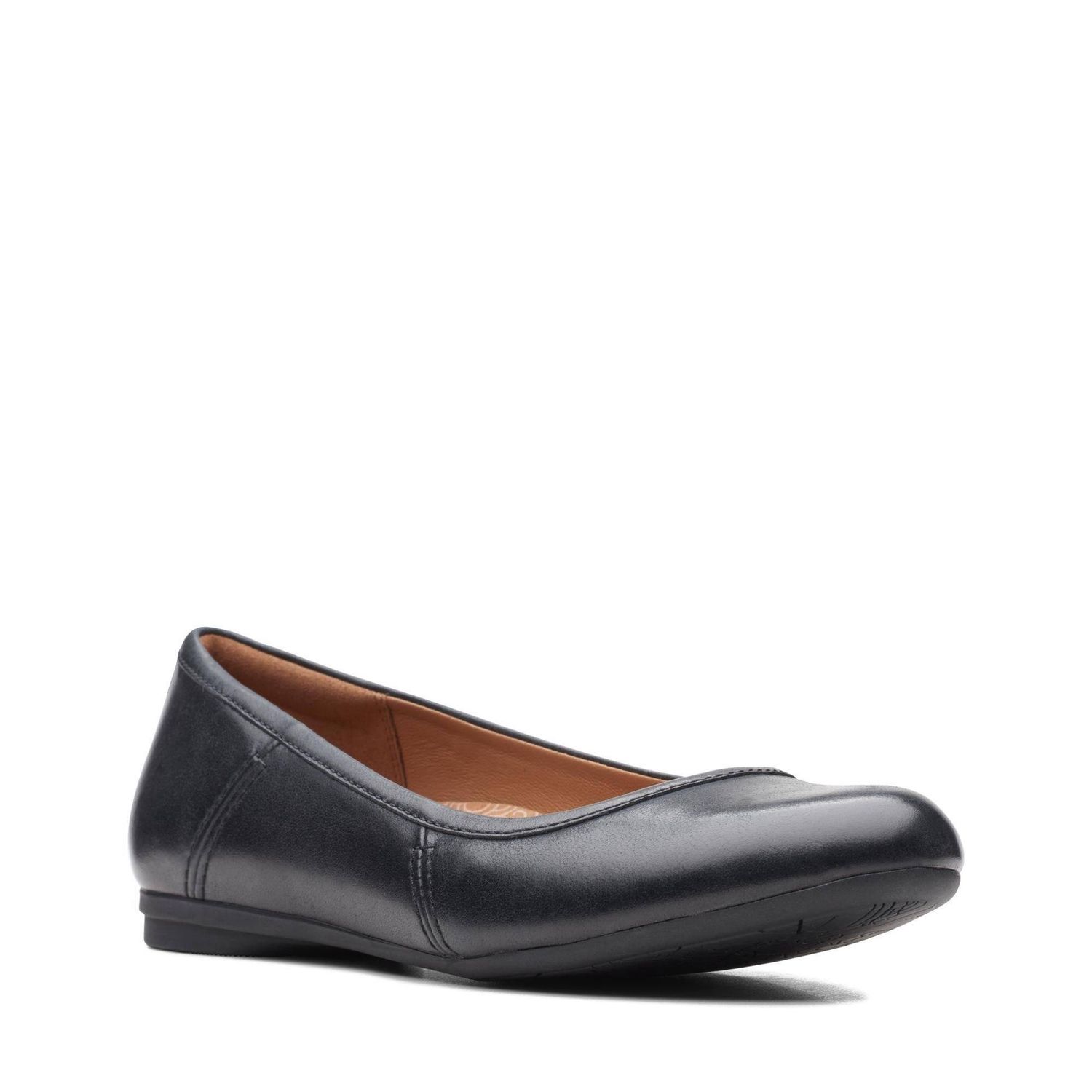 CLARKS WOMEN&#39;S DRESS SHOE CANEBAY PLAIN BLACK LEATHER