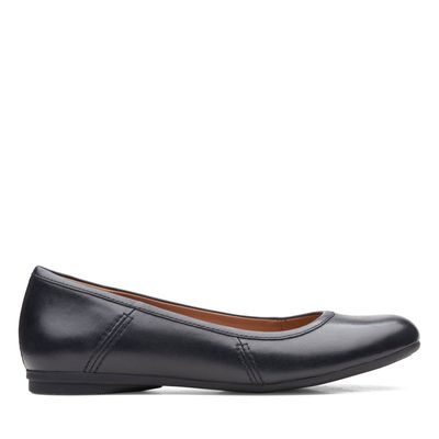 CLARKS WOMEN'S DRESS SHOE CANEBAY PLAIN BLACK LEATHER WIDE