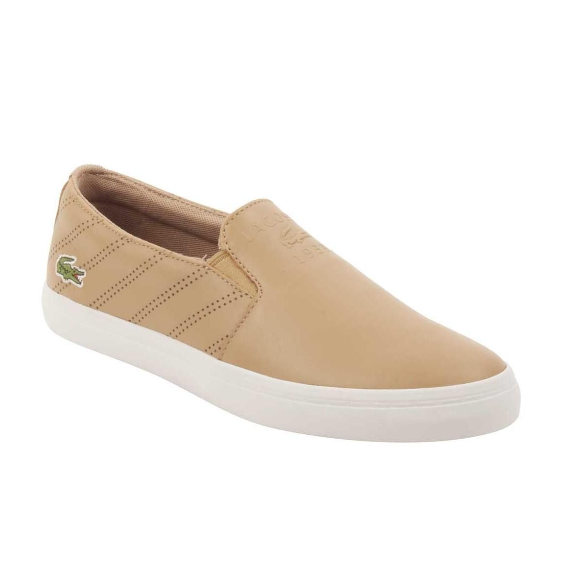 LACOSTE WOMEN&#39;S CASUAL SHOE GAZON 318 2 CAW LT TAN/WHT