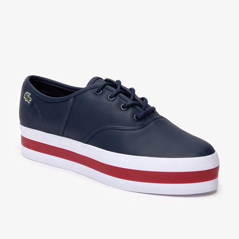 LACOSTE WOMEN&#39;S CASUAL SHOE RENE PLATFORM 319 NVY+RED