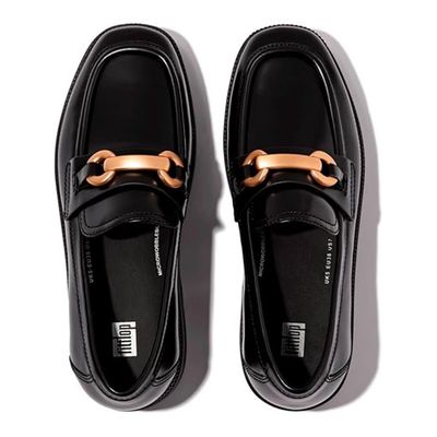 FITFLOP WOMEN'S F-LUMA CHUNKY-SNAFFLE BOX-LEATHER DEMI-WEDGE CASUAL SHOE
