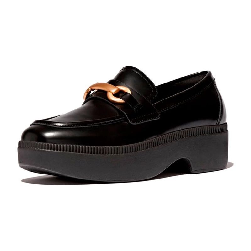 FITFLOP WOMEN&#39;S F-LUMA CHUNKY-SNAFFLE BOX-LEATHER DEMI-WEDGE CASUAL SHOE
