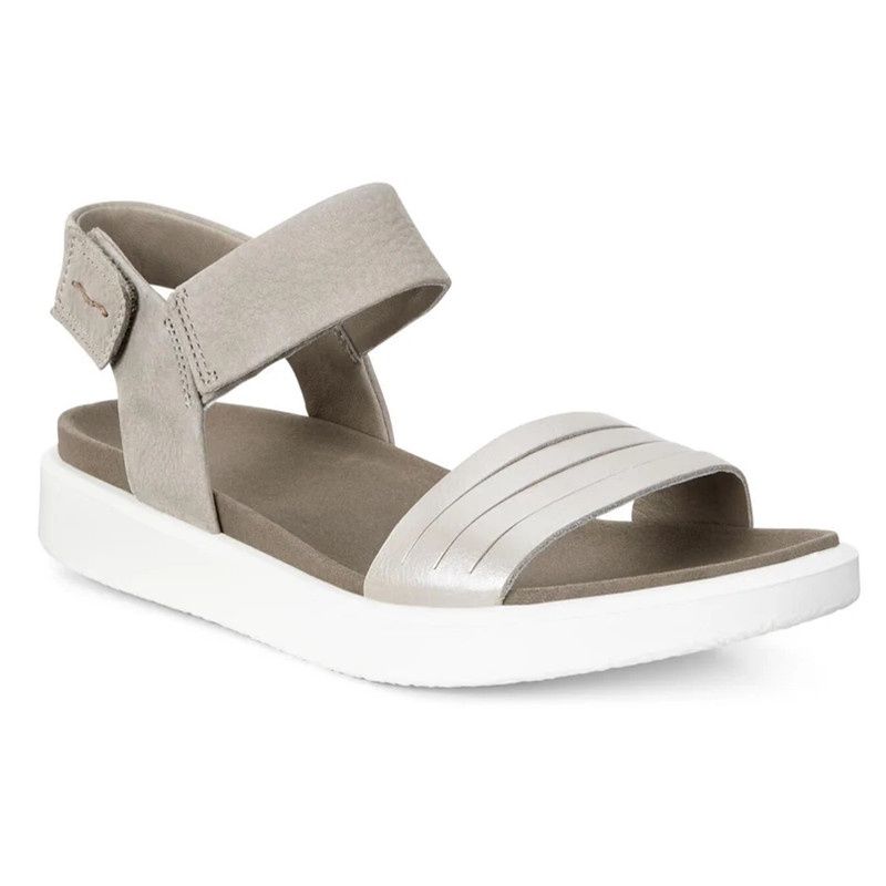ECCO WOMEN&#39;S SANDAL FLOWT FLAT CONTRAST SOLE WARM GREY METALLIC