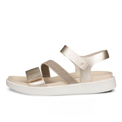 ECCO WOMEN'S FLOWT LEATHER FLAT TWO-STRAP SANDAL