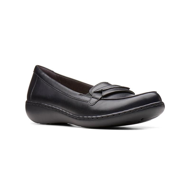 CLARKS WOMEN&#39;S CASUAL SHOE ASHLAND LILY BLK LEATHER, Size: 7(US)