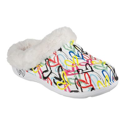 SKECHERS WOMEN'S JGOLDCROWN: FOAMIES COZY CAMPER - COZY HEARTS SLIPPER