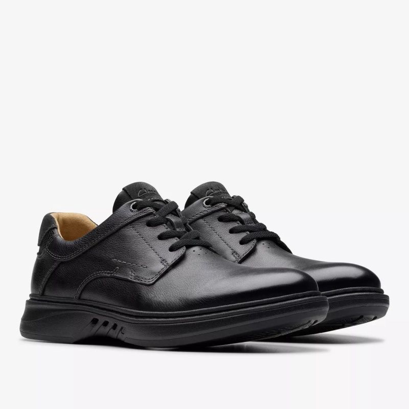 CLARKS MEN&#39;S UN BRILEY PACE BLACK LEATHER DRESS SHOES, Size: 7.5(US)