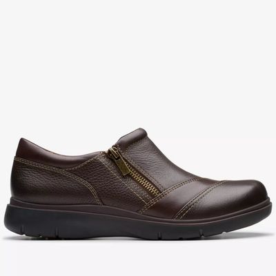 CLARKS WOMEN'S CERTINA PURE DARK BROWN LEATHER WIDE CASUAL SHOES