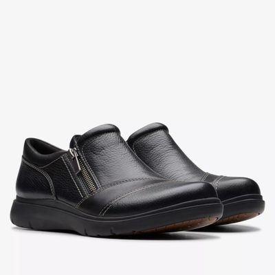CLARKS WOMEN&#39;S CERTINA PURE BLACK LEATHER WIDE CASUAL SHOES