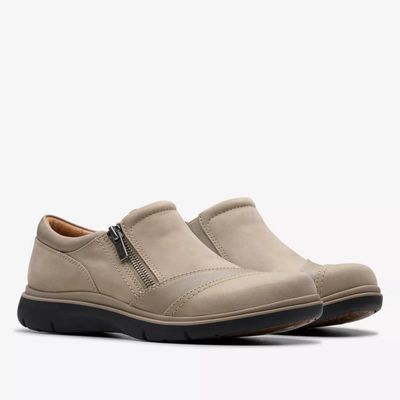 CLARKS WOMEN&#39;S CERTINA PURE STONE NUBUCK WIDE CASUAL SHOES