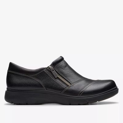 CLARKS WOMEN'S CERTINA PURE BLACK LEATHER WIDE CASUAL SHOES