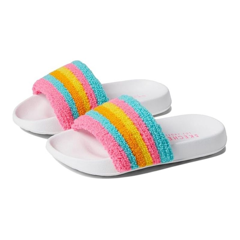SKECHERS GIRL&#39;S SUNNY SLIDES STRIPS BRIGHTS SLIPPER, Size: 1 Kid(US)