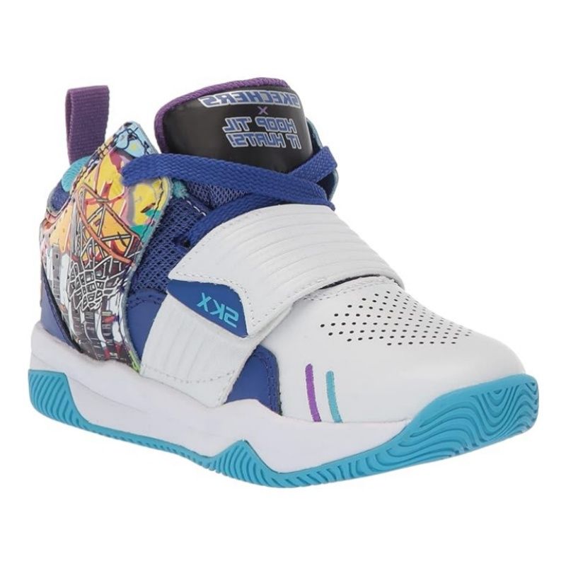 SKECHERS BOY&#39;S POWERSHOT SKECH HOPS WHITE ATHLETIC SHOE, Size: 3 Kid(US)
