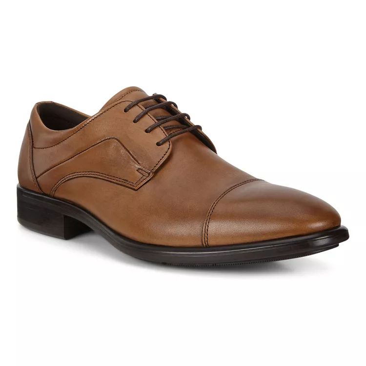 ECCO MEN&#39;S CITYTRAY LEATHER DERBY DRESS SHOE BRN