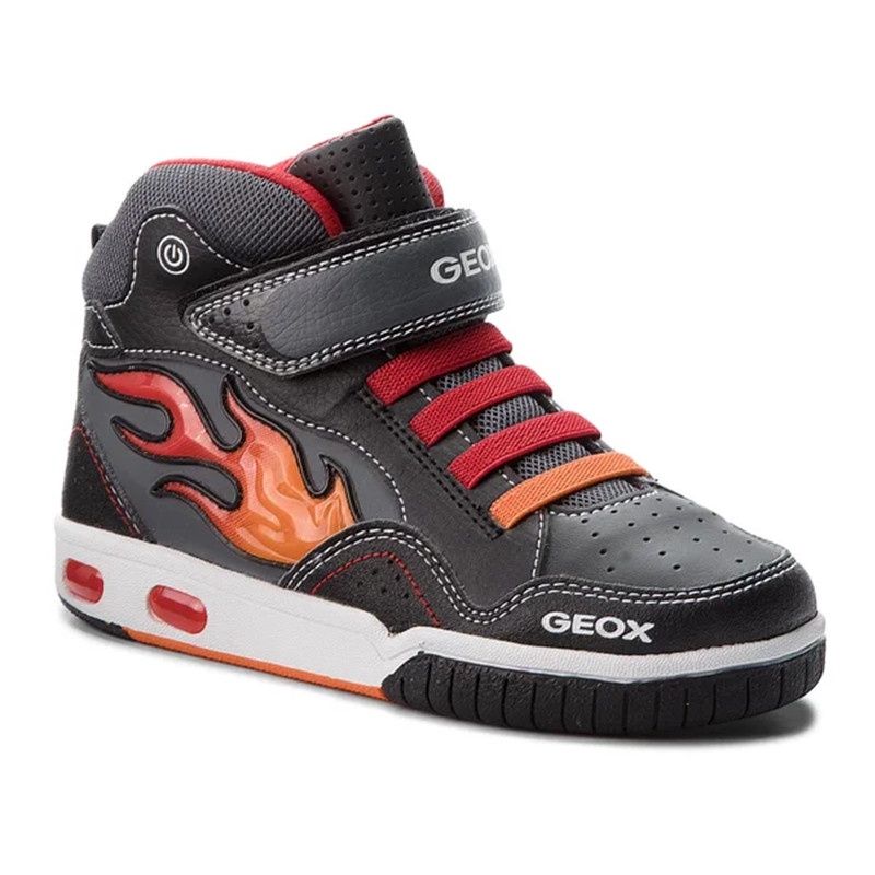 GEOX BOY&#39;S GREGG ANKLE CASUAL BOOTS BLK/RED, Size: 31 Baby(EU)