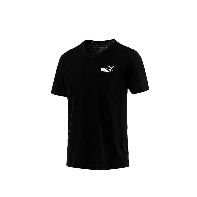 PUMA MEN&#39;S ESS+V NECK T-SHIRT COTTON BLK, Size: XL(US)