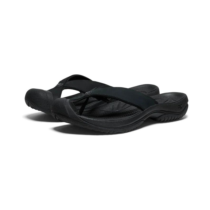 KEEN MEN&#39;S WAIMEA LEATHER FLIP-FLOP BLACK