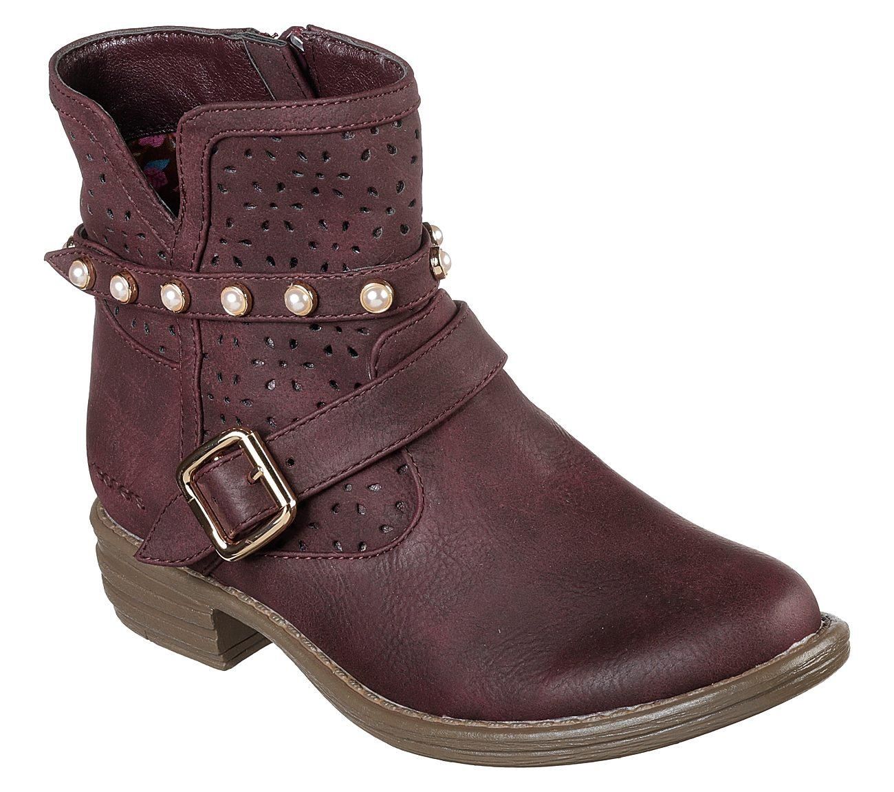 SKECHERS GIRL&#39;S BOOTS SUNSHINE DAISY BURGUNDY CASUAL BOOTS, Size: 2 Kid(US)