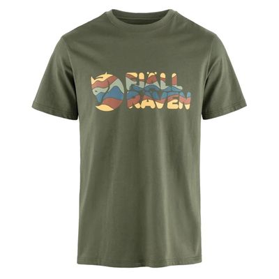 FJALLRAVEN MEN&#39;S MULTICOLOR LOGO T-SHIRT LAUREL GREEN