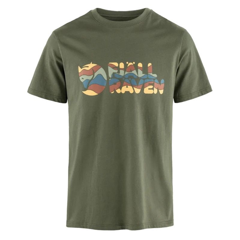 FJALLRAVEN MEN&#39;S MULTICOLOR LOGO T-SHIRT LAUREL GREEN, Size: M(US)