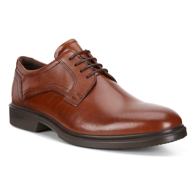 ECCO MEN&#39;S LISBON PLAIN TOE DRESS SHOES COGNAC, Size: 42(EU)