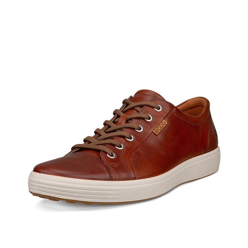 ECCO MEN&#39;S SOFT 7 LEATHER SNEAKER BROWN