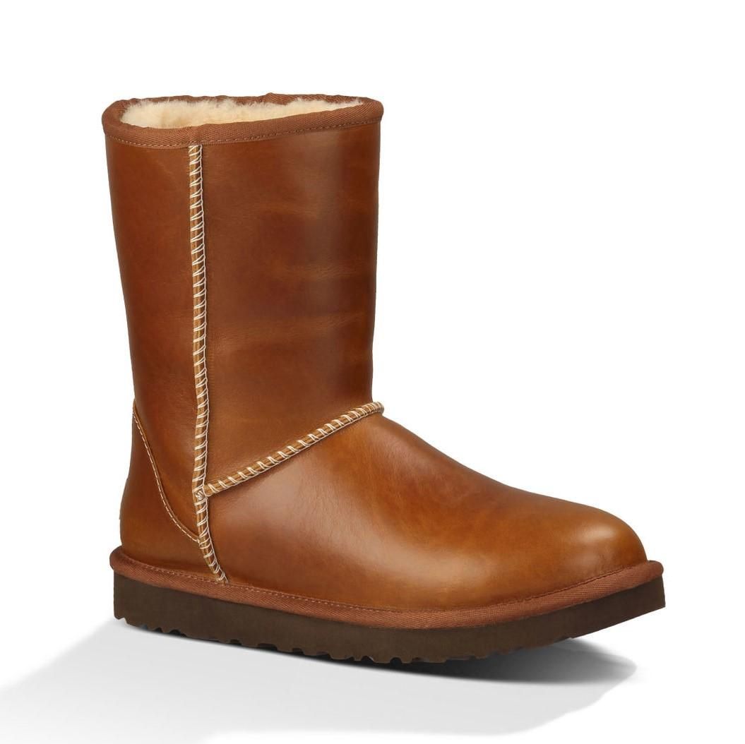 UGG WOMEN&#39;S WINTER BOOT CLASSIC SHORT LEATHER BRN, Size: 6(US)