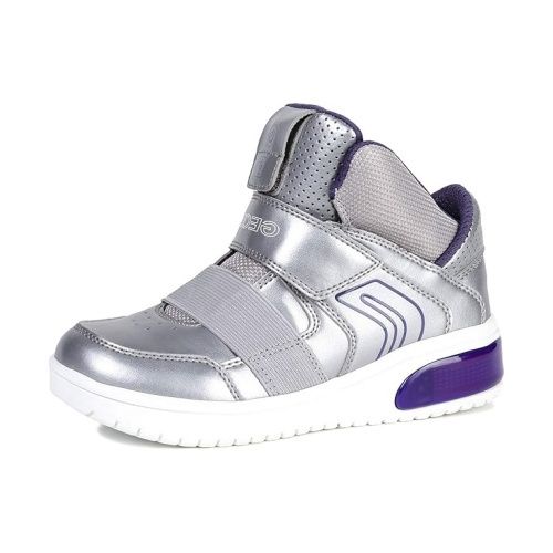 GEOX GIRL&#39;S XLED WITH LIGHT SILVER ATHLETIC SHOE, Size: 31 Baby(EU)