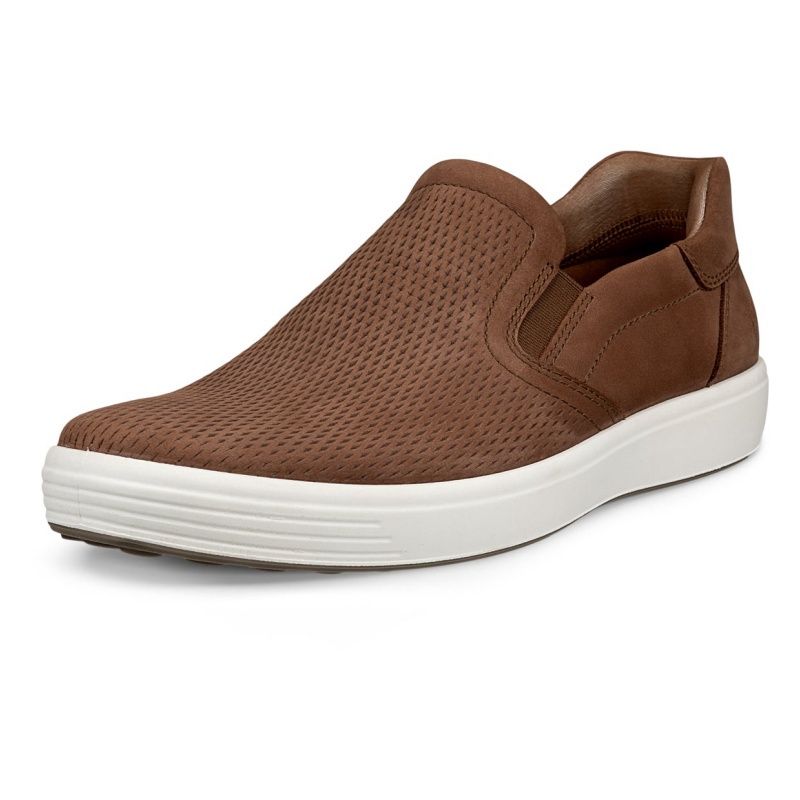 ECCO MEN'S SOFT 7 NUBUCK SLIP-IN CASUAL SHOE BRN