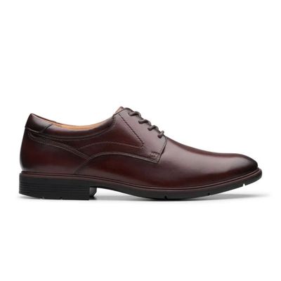 CLARKS MEN'S ELDREDGE PLAIN DRESS SHOE - DARK BROWN LEATHER