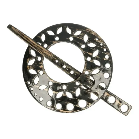 Strickjackenverschluss rund, schwarz/bronzefarben mit Muster – 85 mm Durchmesser