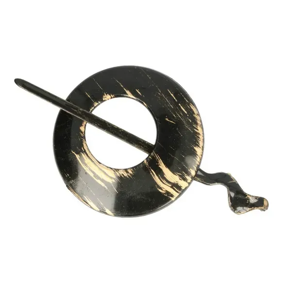 Strickjackenverschluss rund, schwarz mit bronzefarbenen Akzenten – 90 mm Durchmesser