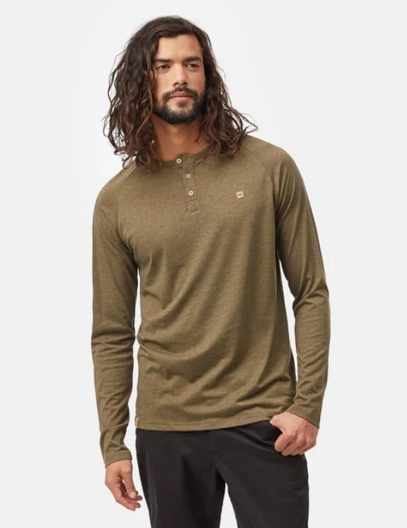 Tentree Men&#39;s Treeblend Henley LS - Uniform Green Hthr